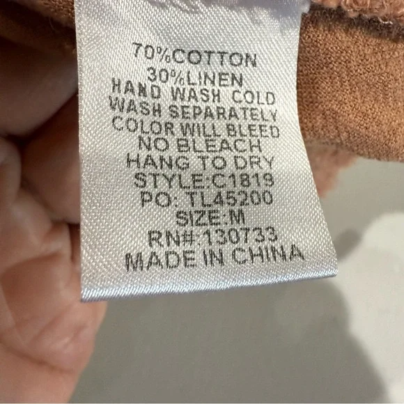 Umgee Linen Blend Top Short Sleeve Pintuck Fringe Hems Peachy Tan Women’s Size M - Picture 8 of 9